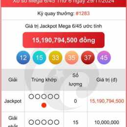 kết quả xổ số vietlott mega 6/45 hôm nay